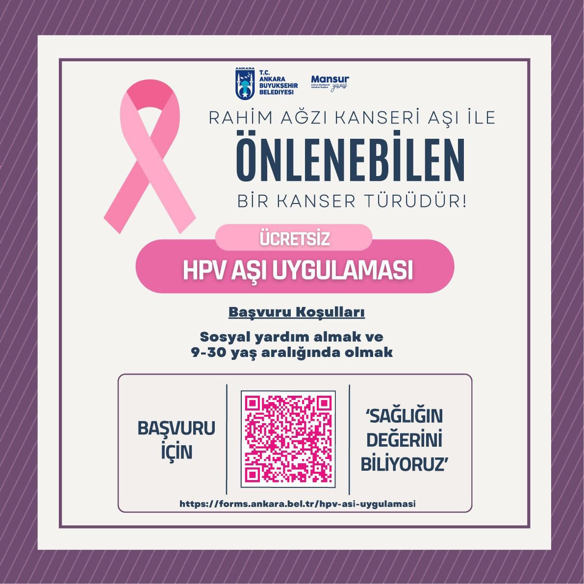 İnsanı önceleyen belediyecilik anlayışımızla kız çocukları ve kadınlar için ücretsiz HPV aşısı uygulamamızı başlatıyoruz. 

Haziran ayında başlayacak olan aşı uygulamamızdan yararlanmak için belediyemizden sosyal yardım almak ve 9-30 yaş aralığında olmak yeterli. 

Başvuru için: