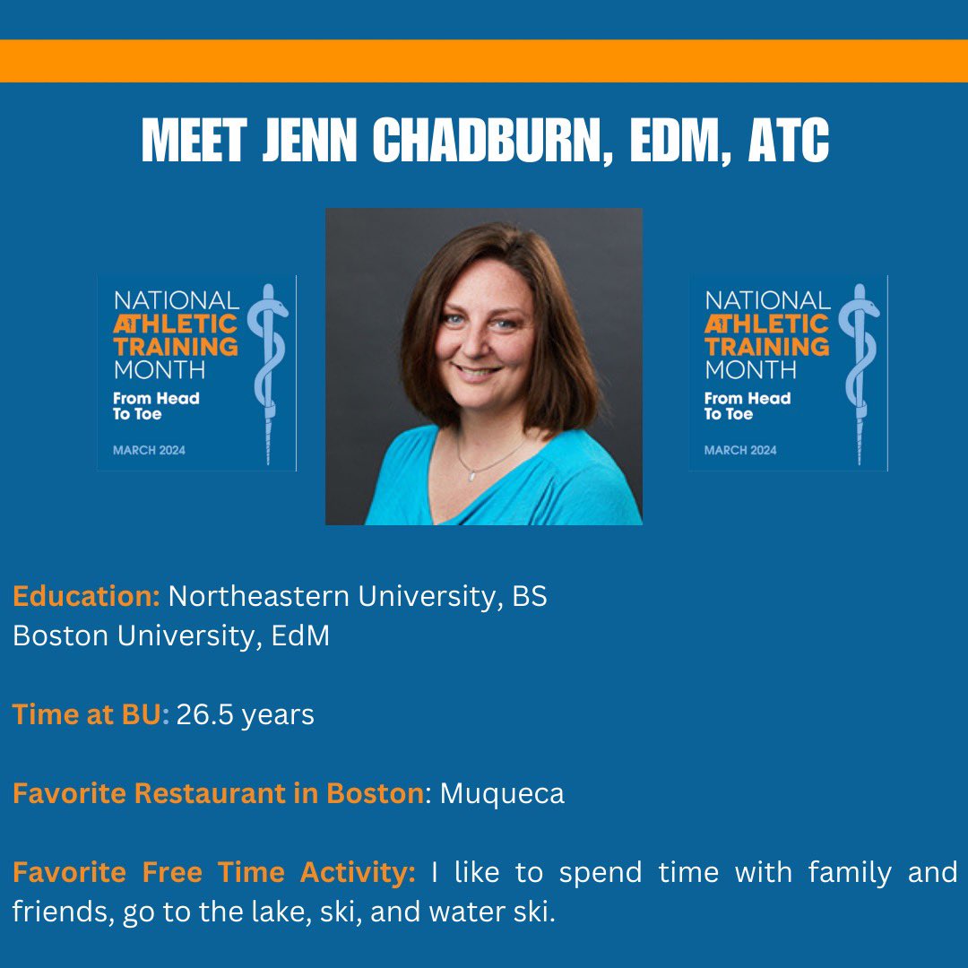 Meet Jenn! 
Jenn coordinates care for men’s track and field. She is our Assistant Director of AT Services. Jenn is the knower of all things. We couldn’t do this without her!