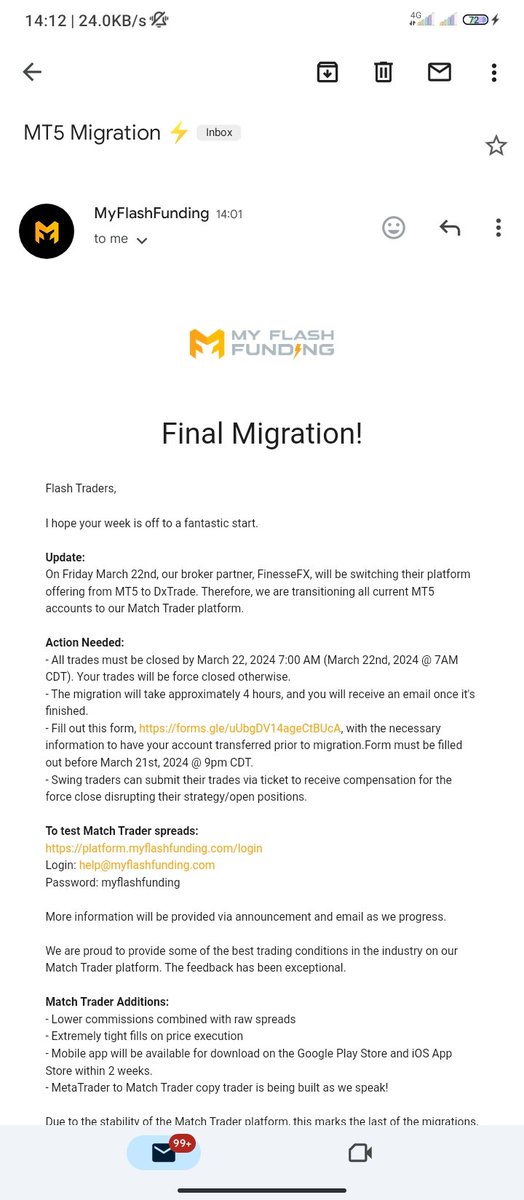 Oh no MyFlashFunding is migrating from Metatrader5 to Match trader platform 🥲💔