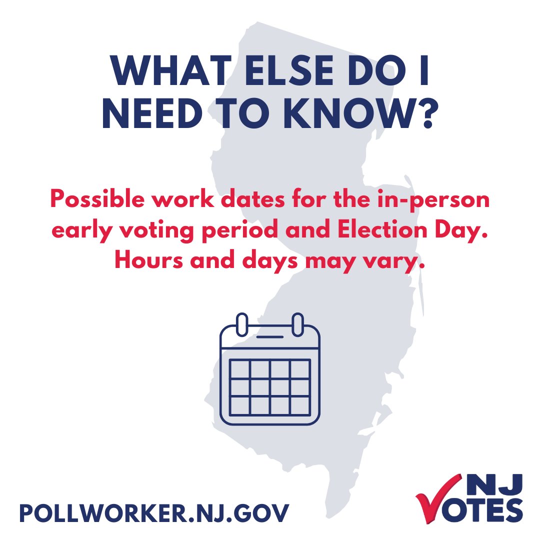 New Jersey’s counties are actively seeking residents to serve as poll workers for the upcoming Primary & General Election. Play your part in contributing to your community, your state and your country. Become a poll worker. #NJVotes #PollWorkers nj.gov/state/press-20…