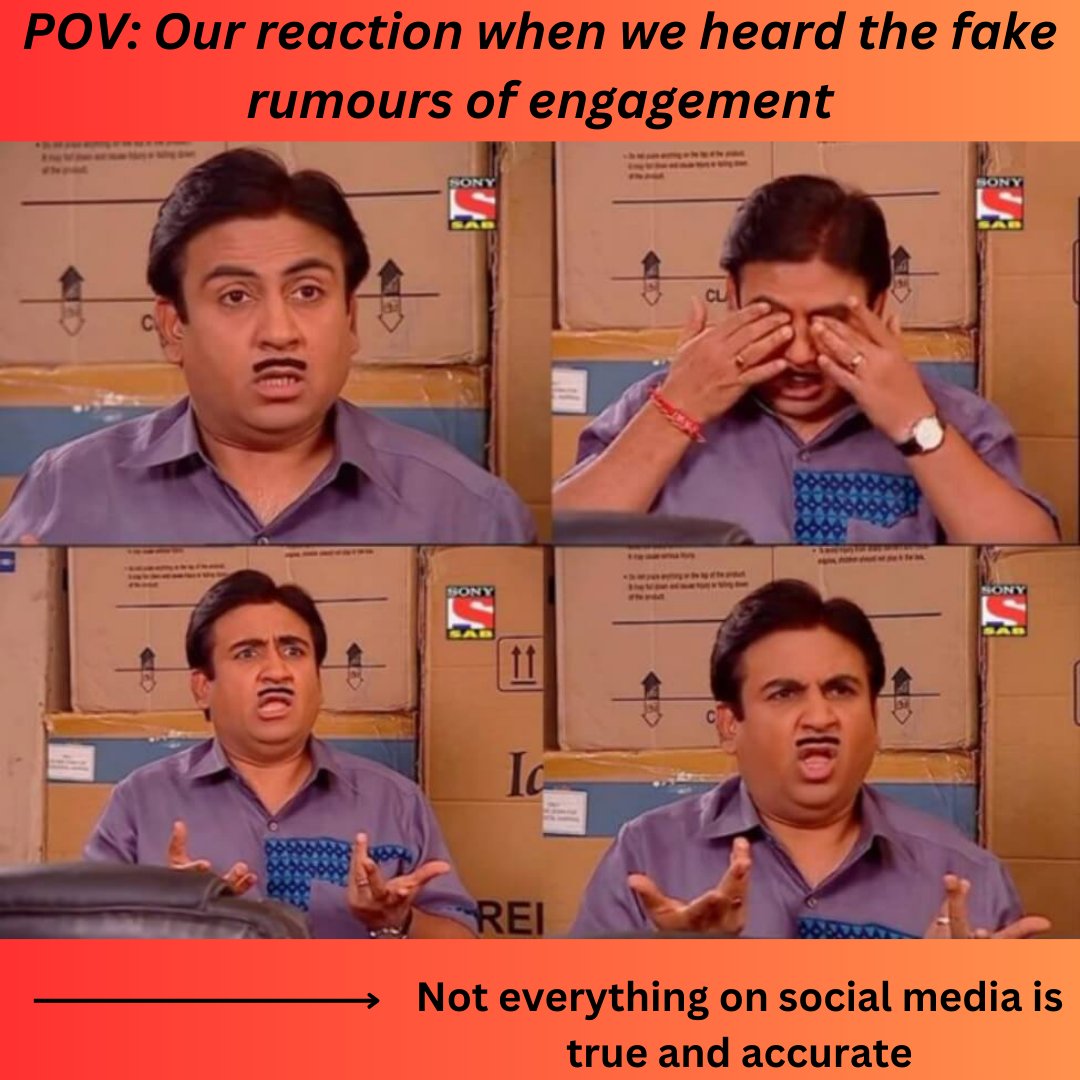 Reclaiming22's tweet image. hearing some engagement rumours?
Those are fake rumours related to Raj anadkat and Munmun Dutta, they also clarified it on their social media too!
#reclaimingauthenticity
#authenticitycheck
#TaarakMehtakaUltaChasma
#TMKOC
#trending