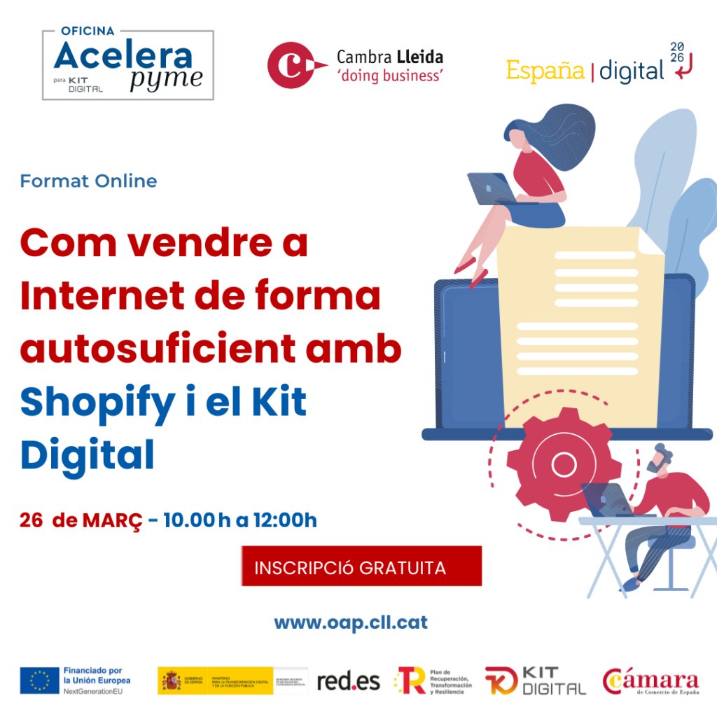 🚀 Descobreix com vendre amb Shopify el 26/03 amb <a href="/Nubulusws/">Nubulus Web Services</a>. Sessió online de 10:00 a 12:00. 
Digitalitza el teu negoci! 
Inscripcions👉26032024.cll.cat
#Acelerapyme <a href="/redpuntoes/">Red.es</a>  <a href="/camarascomercio/">Cámara de España</a>  <a href="/P_Recuperacion/">Plan de Recuperación</a>  <a href="/Acelerapyme/">Acelera pyme</a>