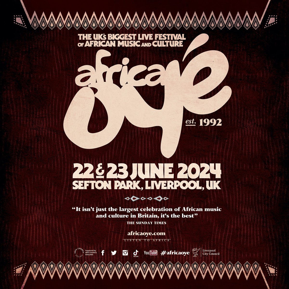 Shining a light on the music &amp; culture of Africa &amp; the diaspora, join us for two free days of fantastic live music, DJs &amp; dance, as well as workshops, food stalls &amp; a range of traders in the Oyé Village.

22-23 June, Sefton Park #Liverpool tinyurl.com/yc35w22w <a href="/LiverpoolCVS/">tinyurl.com/BlueskyLCVS</a>