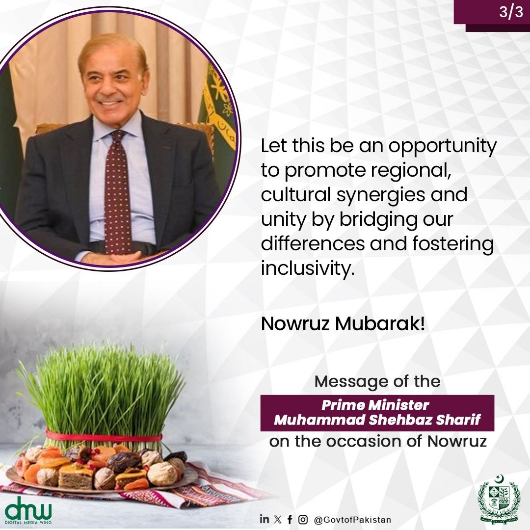 Message of the Prime Minister Muhammad Shehbaz Sharif on the occasion of Nowruz