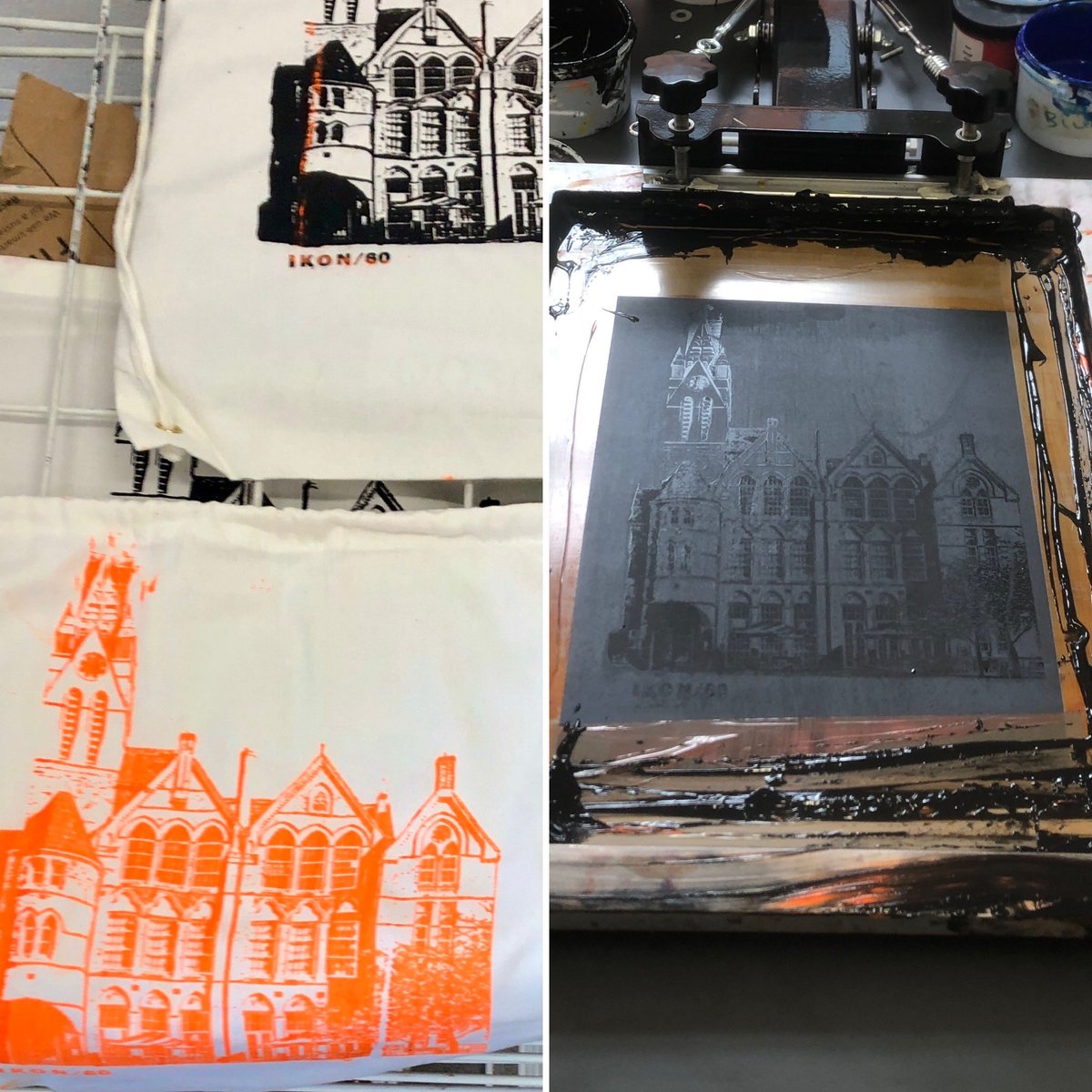 Well done Rosewood school students, for experimenting with different printmaking processes @ikongallery yesterday and printing your own tote-bags. A pleasure working alongside Will #ikon60 #artforall