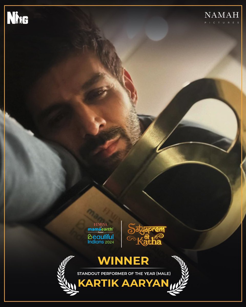 Our Sattu bags yet another award as standout performer of the year for Satyaprem Ki Katha at the Femina Mamaearth Beautiful Indians 2024 for his endearing performance ! Congratulations @TheAaryanKartik ❤️🙌🏻 @FeminaIndia @mamaearthindia #SatyapremKiKatha
