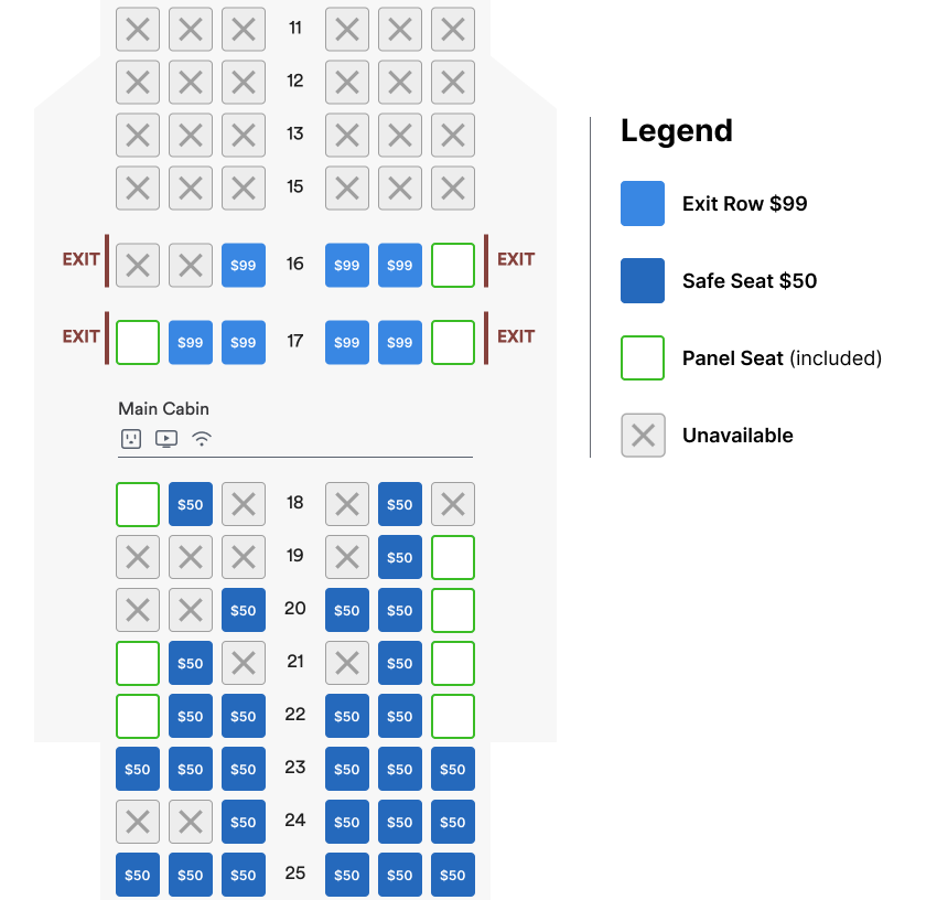 Upcharge for “safe seats” on Boeings (away from panels)