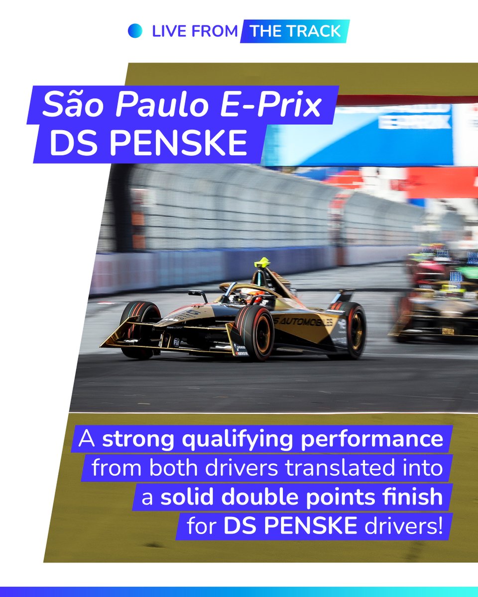 ✳️ Live From The Track! A strong qualifying performance from both drivers translated into a solid double points finish ⚡️ for DS PENSKE drivers at the #SaoPauloEPrix 🇧🇷! Well done team! 💪 #SustainableMotorsport #Electric @ds_penske_fe @ds_automobiles @DS_Performance