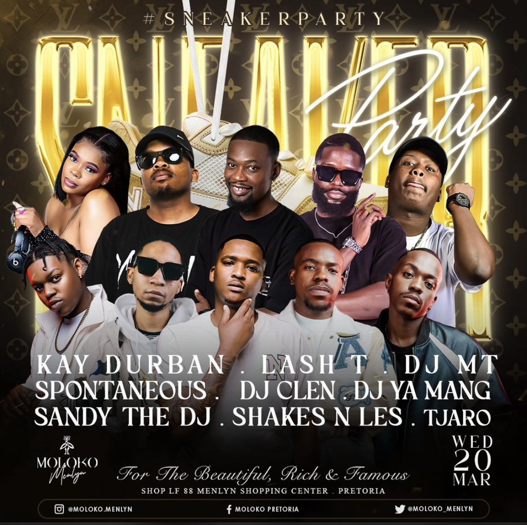 TphutiMashalane's tweet photo. M⭕️L⭕️K⭕️ or NOTHING so let’s all meet at your favourite GR⭕️⭕️VE AREA @Moloko_Menlyn Tonight 🔥🚨
#sneakerchandis #molokoway #RHODurban #kabza #KhosiTwala #GoodNewsSaShowtime #nonku https://t.co/z8u5Sa86Uq