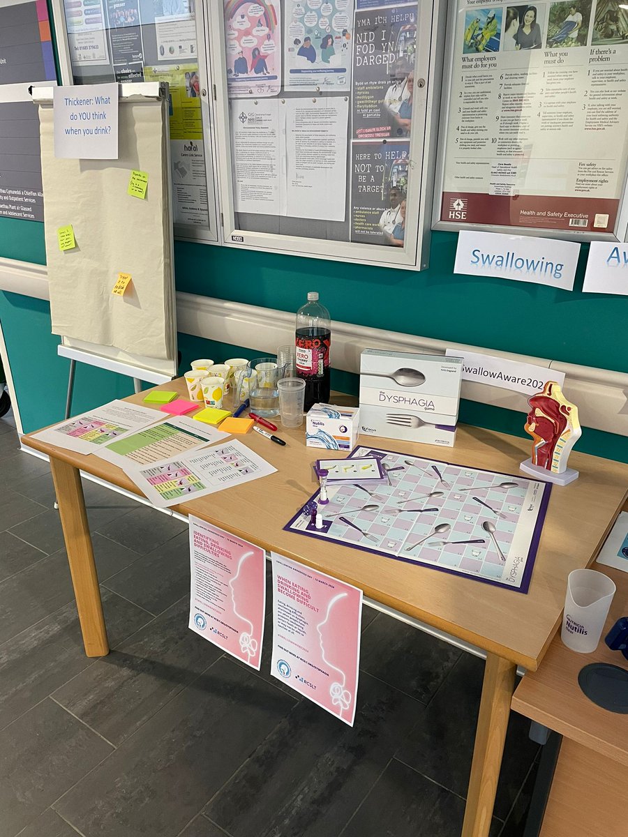 It's not over yet! Our fantastic outpatient SLTs continue to spread the word- #SwallowAware2024. Teaming up with the lovely Pipyn dietetic crew at Kier Hardie Health Park 💜 @CTMUHBspeech @CTMUHBDietetics @RCSLTWales