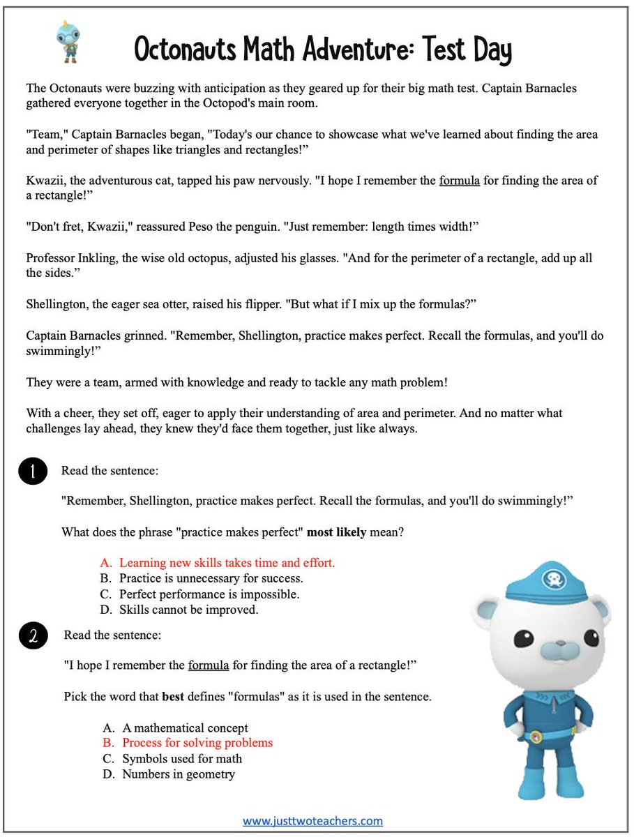 Why not leverage the academic prowess of the Octonauts to reinforce understanding of area and perimeter, while incorporating questions aligned with the Smarter Balanced assessment? #TwoThingsAtOnce Download from justtwoteachers.com/skill-of-the-w…