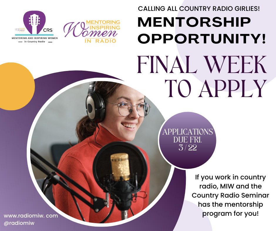 Calling all country radio girlies! There is still time to apply for this amazing opportunity!!! miw.secondstreetapp.com/MIW-Women-in-C… #MIWRadio #MentoringInspiringWomen