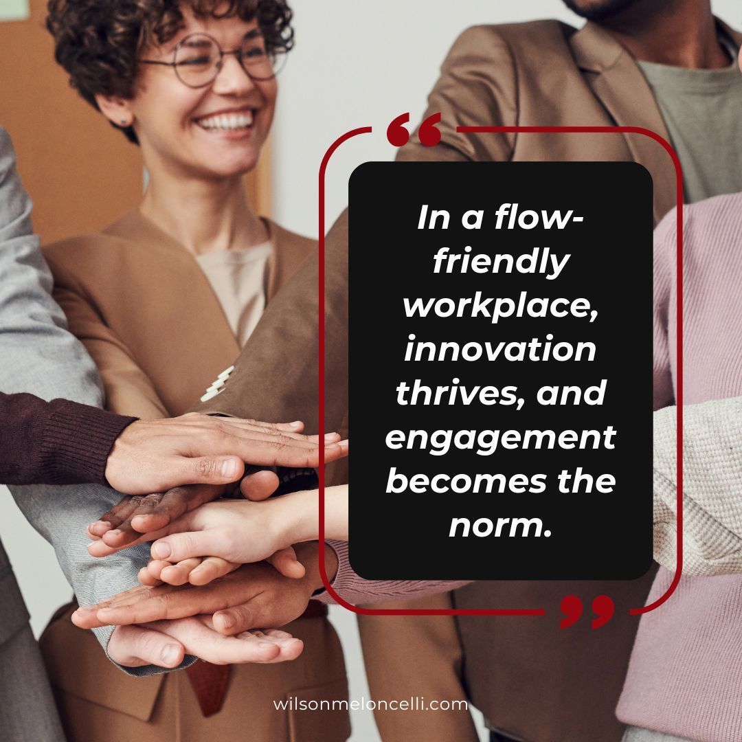 A flow-friendly workplace fosters innovation and engagement as the norm. Soar to success with a flow culture. #FlowFriendlyWorkplace #InnovationThrive #EngagementNorm #FlowCulture #WorkplaceInnovation #EmployeeEngagement #FlowStateAtWork #InnovativeWorkplace #ThrivingCulture