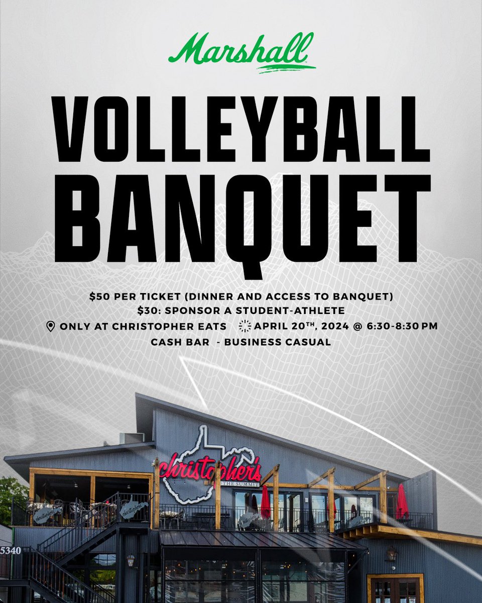 We are 1️⃣ month away from our Volleyball Banquet! Make sure you register today! 🤘 $50 Per Ticket (Dinner and Access to Banquet) 🤘 $30 to Sponsor a Student-Athletes 🎟️: bit.ly/VolleyballBanq… #WEoverME // #WeAreMarshall