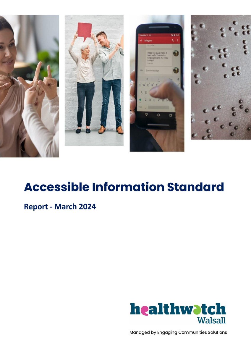 Our latest report around Accessible Information Standards experienced by Walsall Service users is now available from our website. Both as a PDF or Word document file. Use Link: tinyurl.com/mr2b3x3r or if you want a paper copy call 0800 470 1660 #walsall #nhs #accessibility