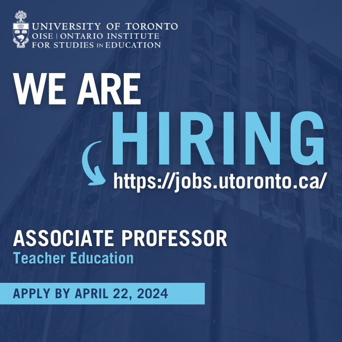 WE ARE HIRING! Visit jobs.utoronto.ca for the full posting description and to apply. All application materials, including letters of reference, must be received by Monday, April 22, 2024, 11:59pm EST.