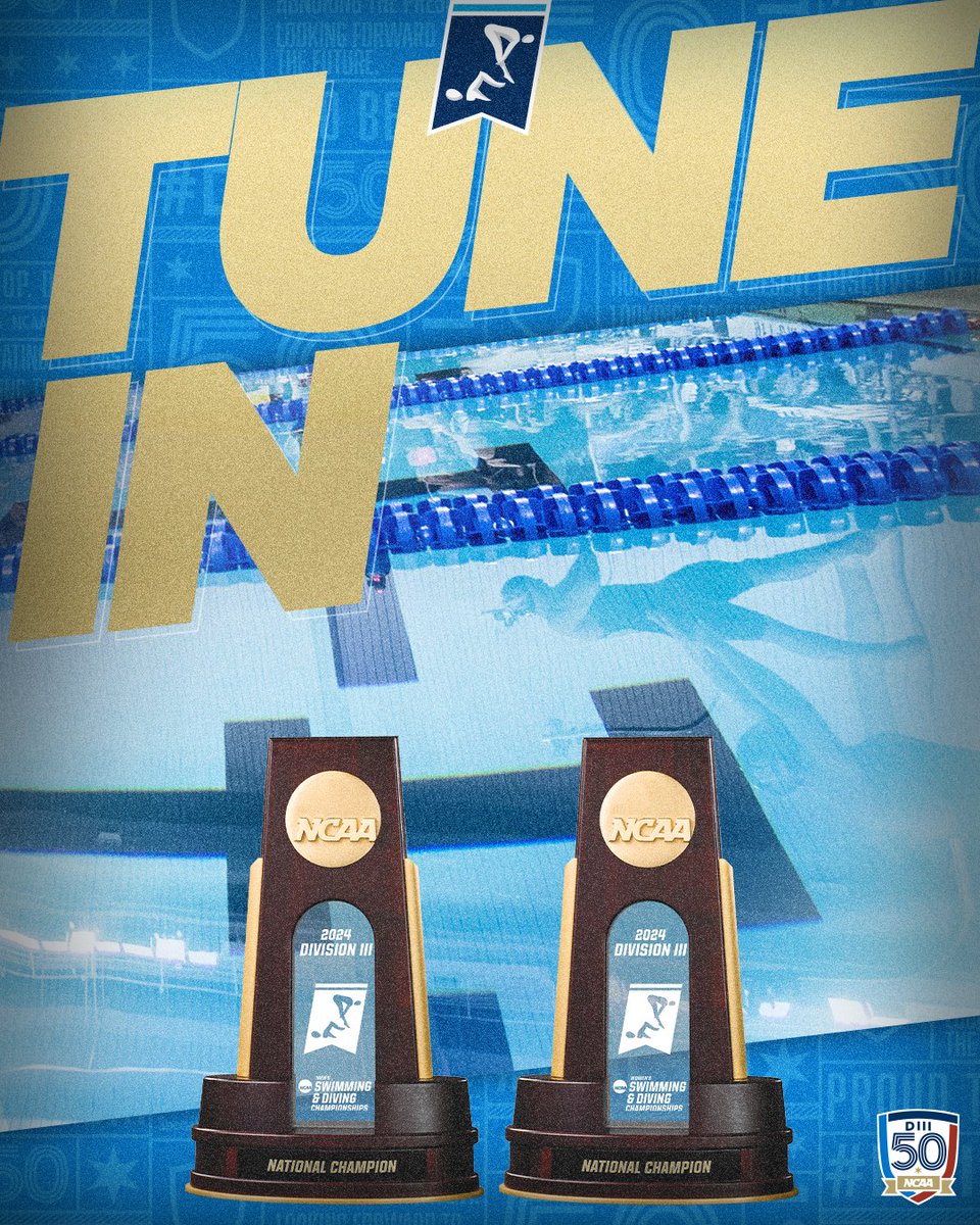 🏆#D3swim Championships🏆

📺on.ncaa.com/qmcvcgiq (10 am ET)
⏱️b.link/egww7bor (swim)
📈 b.link/zew247bm (dive)

#d3swim | #WhyD3