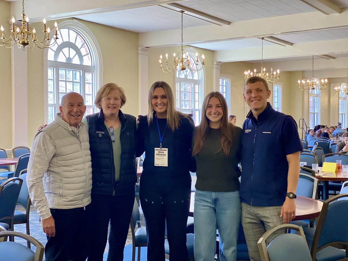 What a fantastic day on campus! Welcoming back @QueensUniv trustee and avid @QueensAthletics supporter, Bob Salvin, along with @QURoyalsVB alumni Olivia Williamson '21. Thank you to Bob, Olivia, Jordyn, and Jan for joining us today! #QUeenCity #RoyalsRise #CLT