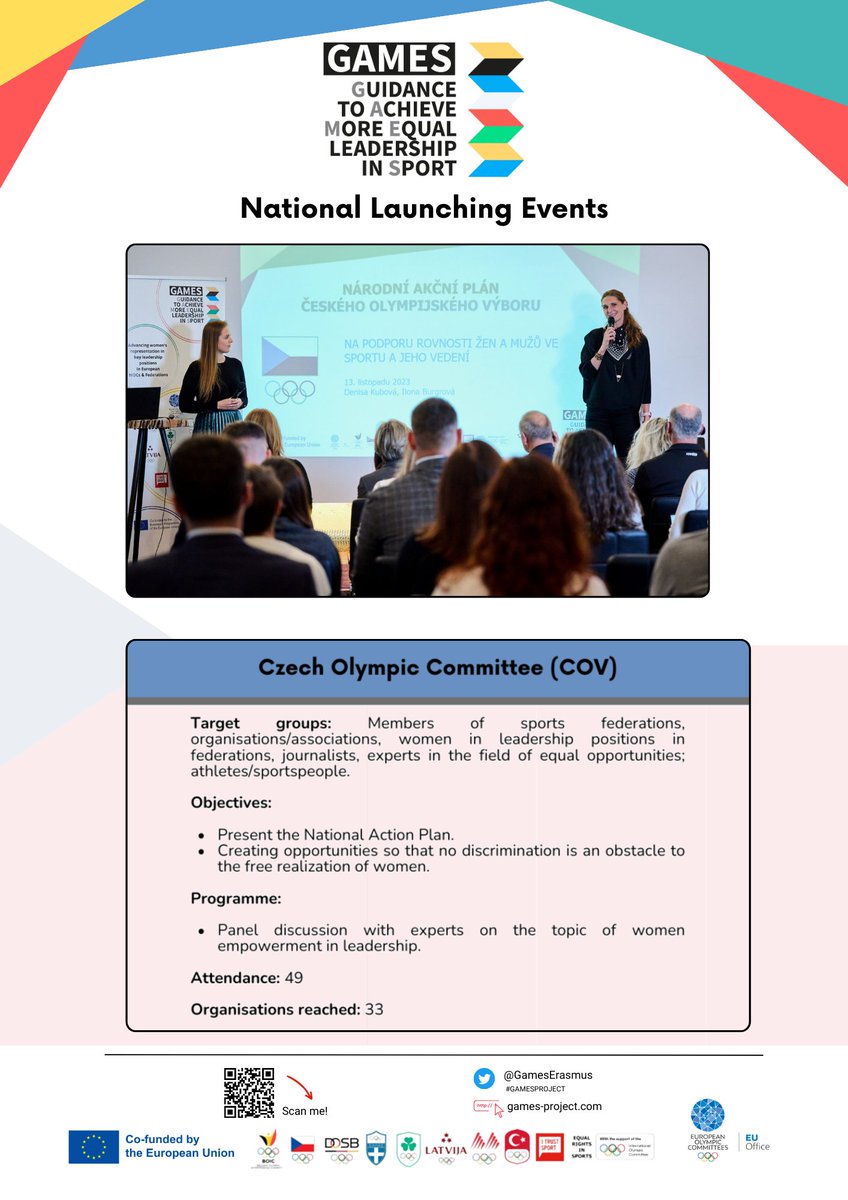 Have you heard of the #GAMESPROJECT´s National Actions Plans & National Launching Events❓ 8 partner NOCs elaborated tailored #GenderEquality♀️strategies and presented them during an event at the national level! Here is what 🇧🇪&🇨🇿 NOCs achieved⤵️ ...stay tuned for 🇩🇪🇬🇷🇮🇪🇱🇻🇲🇰🇹🇷