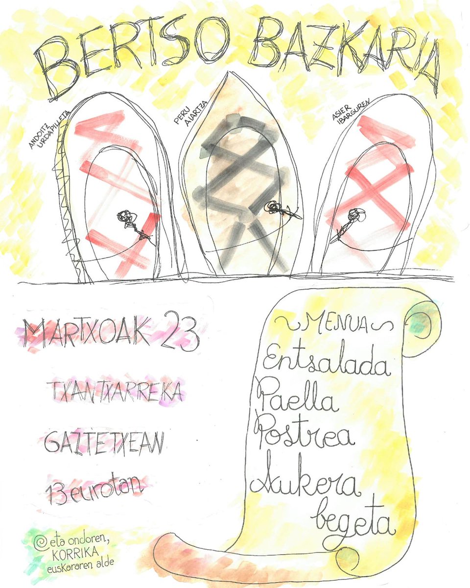Martxoaren 23an Bertso bazkaria antolatu dugu Txantxarreka gaztetxean. 
Izena emateko: bidaliguzu email bat! Azken Eguna: Martxoak 21, osteguna. Animatu! 😊

El 23 de marzo hemos organizado una comida de bertsos en el gaztetxe Txantxarreka. ¡Animaos! 😊

<a href="/Txantxarreka/">Txantxarreka</a> #KORRIKA24