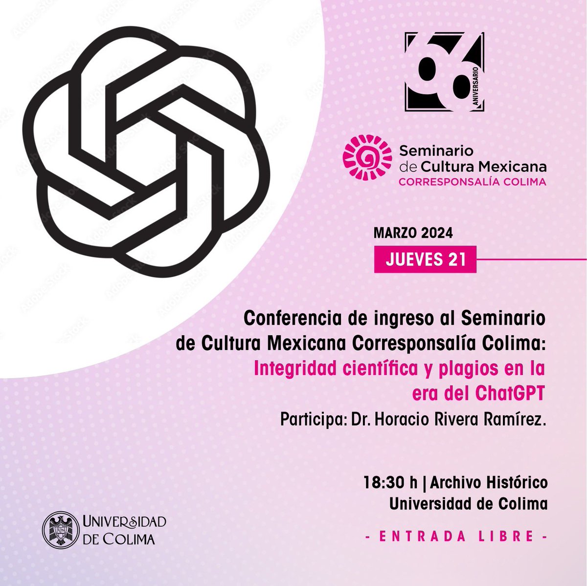 corresponsalia1's tweet photo. Cordialmente invitados al discurso de ingreso del Dr. Horacio Rivera Ramírez, el jueves 21 de marzo a las 16:30 h, en el Archivo Histórico de la @udec_oficial. https://t.co/zTA07mF9fF