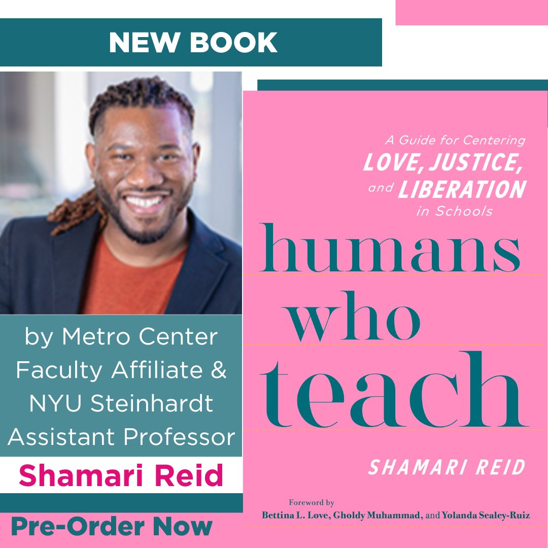 #NewBook Alert! Check out @metronyu affiliate & @nyusteinhardt Professor @shamarikreid's #HumansWhoTeach. A text in exploration of #selfcare, burn out, self-regard, internalized biases & beliefs, fears, and our #human ability to #love. Learn more here: bit.ly/4aaHcpr