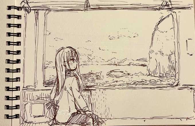 おまけ…小樽〜札幌の車窓がオーシャンビューすぎてとてもすきなので電車の中で描いてみたらくがき 