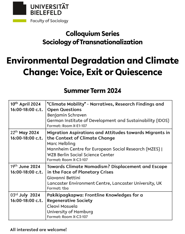 thecomcad's tweet photo. We would like to cordially invite you to this semester's colloquium "Environmental Degradation and Climate Change: Voice, Exit or Quiescence". The four events in the summer semester 2024 will take place on Wednesdays from 4 pm to 6 pm c.t. All presentations will be in English. https://t.co/8s7TcEQE9S