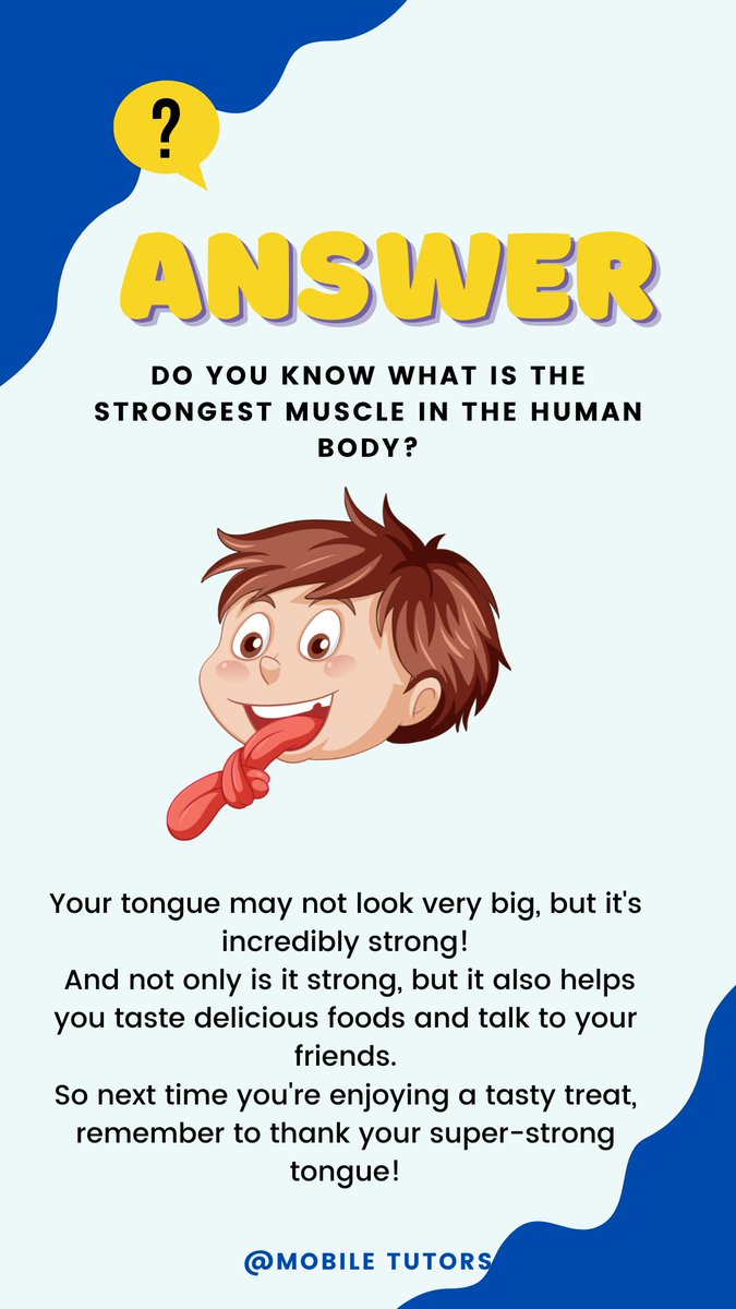 Do you know what the strongest muscle in the human body is? #MobileTutors #TutoringServices #EducationOnTheGo #LearnAnywhere #StudySmart #EducationalSupport #OnlineLearning #PersonalizedTutoring #AcademicSuccess #StudySkills #KnowledgeIsPower #EducationalResources