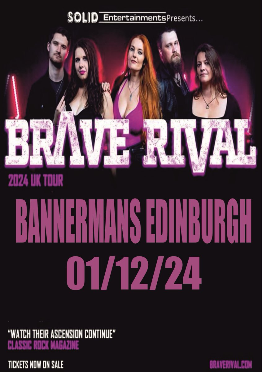 📢New on sale🎟️🎟️ Brave Rival have announced a date @BannermansBar Edinburgh on Sunday the 1st of December. Tickets are on sale now from>>>t-s.co/brav2 @WhatOnEdinburgh @BraveRivalBand