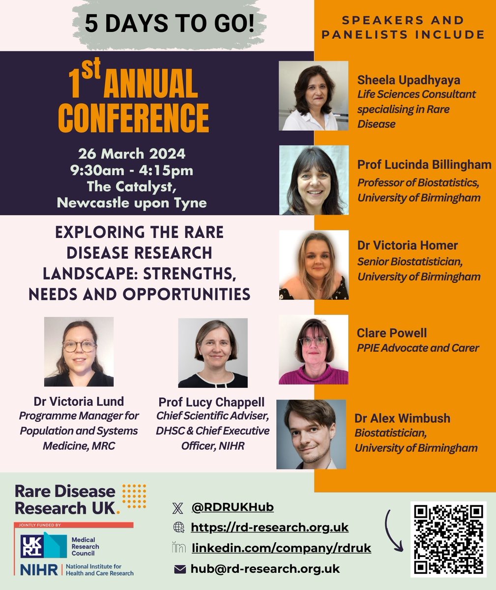 🌟5 DAYS TO GO!

📢Don't miss out on this great opportunity to learn about the latest developments in the UK #raredisease ecosystem and network with fellow enthusiasts.

🔔Confirmed agenda➡️rd-research.org.uk/about-us/confe…

⏳Last few spots left (online & offline)! Register NOW!