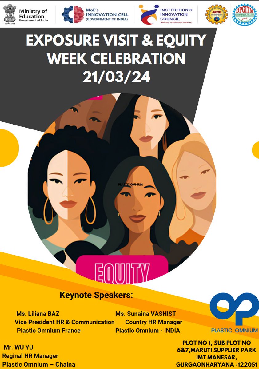 Vice President HR & Communication & Ms. Sunaina Vashist, Country HR Manager. Don't miss out! We look forward to seeing you there. 

#dpgitm #plasticomnium #equityweek #engineering #futureleaders #STEM #learning #collaboration #collegeworkshop