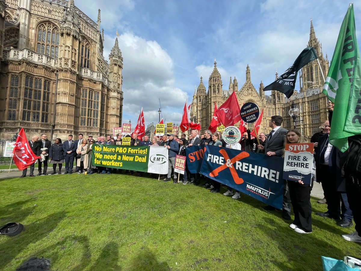 Members of @RMTunion lobby parliament to demand an end to fire & rehire on the 2nd anniversary of the scandalous treatment of P&O seafarers.