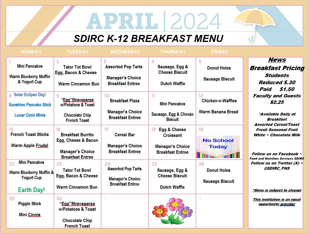 Get ready to Spring 🌻 into Healthy Meals in the @IRCSchools ES cafes! @BeachlandSharks @CESbuzzing @DESDodgers @FES_Mustangs @The_GESGators @IndianRiverAcad @Wabasso_Phoenix @LibertyMagnet @MagnetOsceola @PIEpelicans @RosewoodMagnet @SebastianEleme1 @TCEpirates @verobeachelem