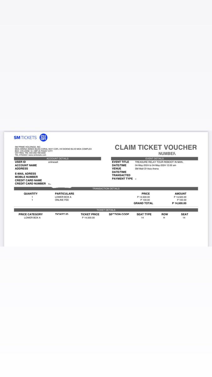 WTS/LFB: (Posting for a friend) 

LB A 206 H14 - P14,600
RFS: Nadoble ng click

Details: This is an e-tix but my friend is willing to meet you up preferably at SM Fairview to exchange it for a physical tix. 

#TREASURE_REBOOT_IN_MANILA
#TREASUREAtMOAArena