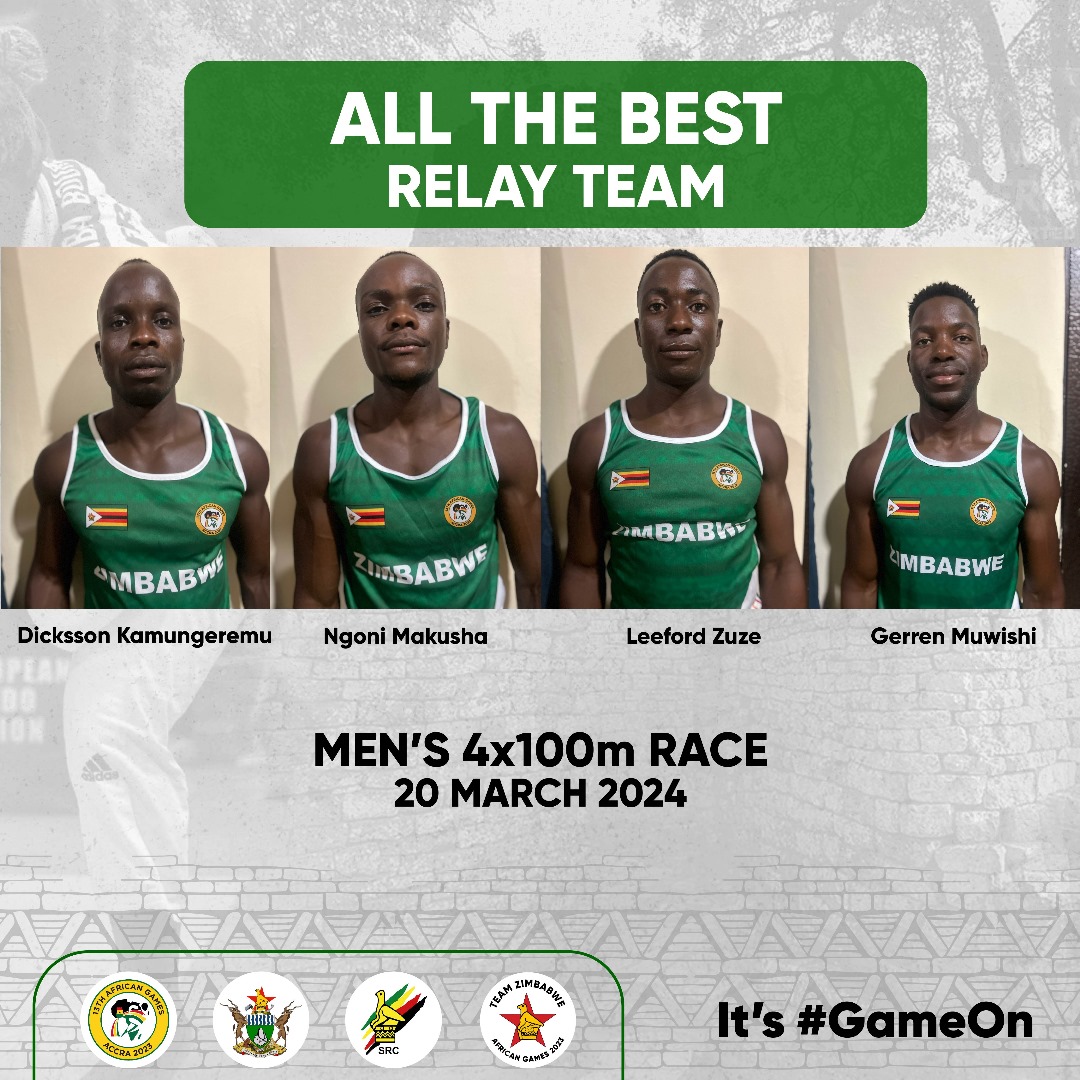 The Zimbabwean men's 4x100m relay team hits the track today in the finals. We believe in your speed and precision - go get that gold! Its #GameOn #TeamZimbabwe #GoTeamZim #TeamZimbabwe 🇿🇼