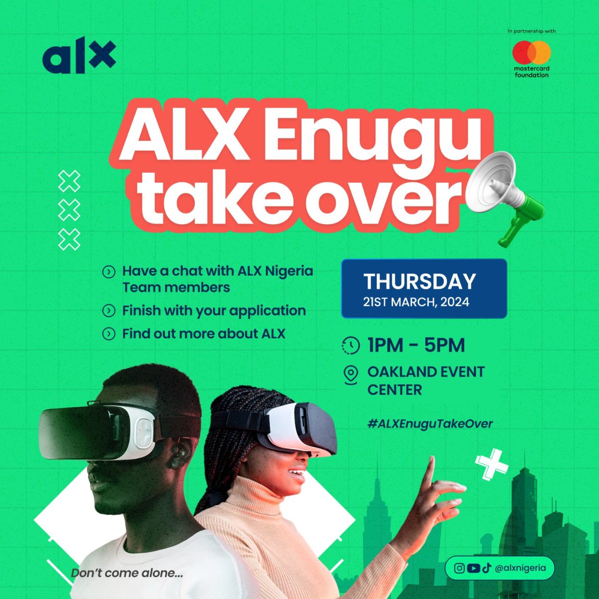 Tomorrow, the 21st of March 2024, #ALXNigeria will be coming to #Enugu, and it's going down in History! Join them at the Oakland Event Centre Dem dey for you😁, so no dull yourself o! Come with your questions, and see you there 😏 #ALXEnuguTakeOver #DoTechWithALX #DoHardThings 🔥