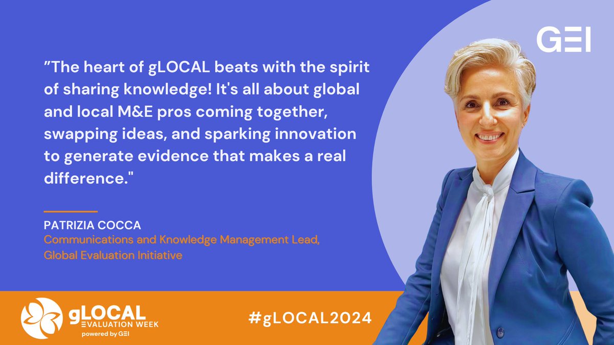 Why do we love #gLOCAL?🩷 Let us count the reasons. Here's one from Patrizia Cocca @kuriocities, communications and knowledge management lead at the Global Evaluation Initiative. 

Help us spread the gLOCAL spirit.🙌 Organize an event for #gLOCAL2024👉glocalevalweek.org