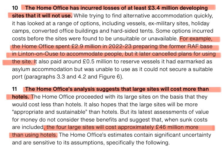 National Audit Office report into the decision to move asylum seekers into army bases and barges finds ministers wasted millions on sites that were never used while spending tens of millions more on alternative accommodation that cost more than the hotels they were moved out of