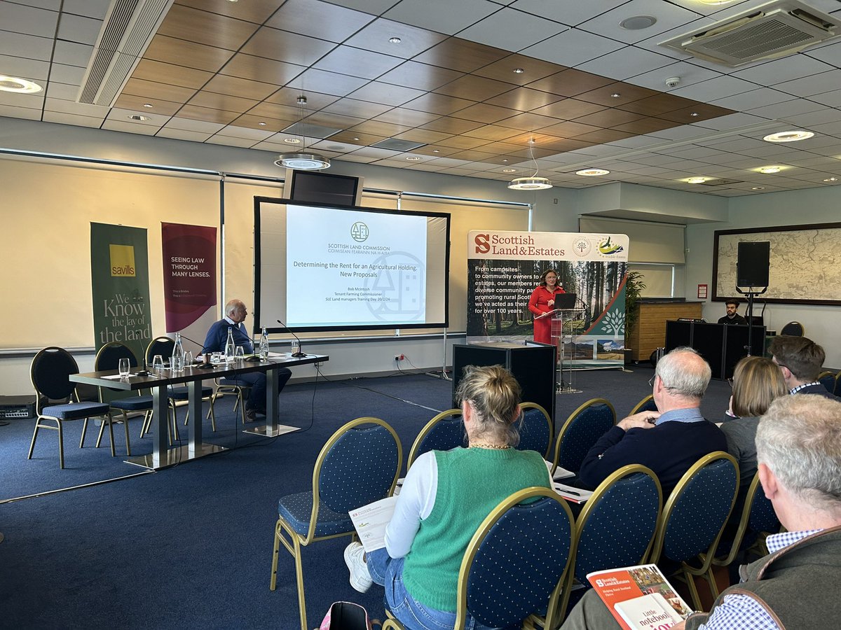 SLE’s legal adviser @JackieMcCreery introducing @ScottishLandCom’s Tenant Farming Commisioner, Dr Bob McIntosh in the first of our training workshops on rent reviews. #SLE_LMTD