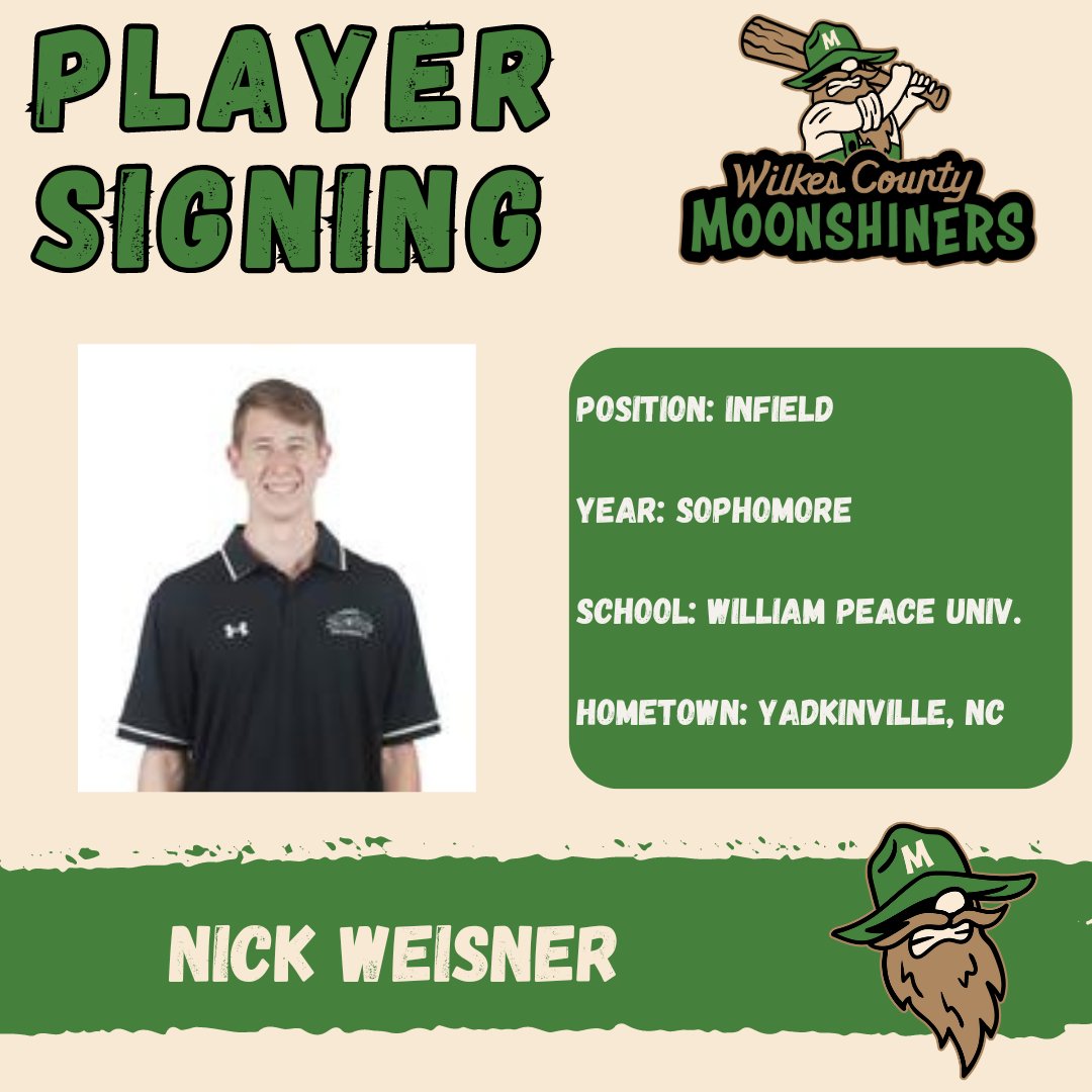 ⚾ Meet the Moonshiners ⚾ Rolling along with our player announcements, we've got @NickWeisner, an infielder from nearby Yadkinville!