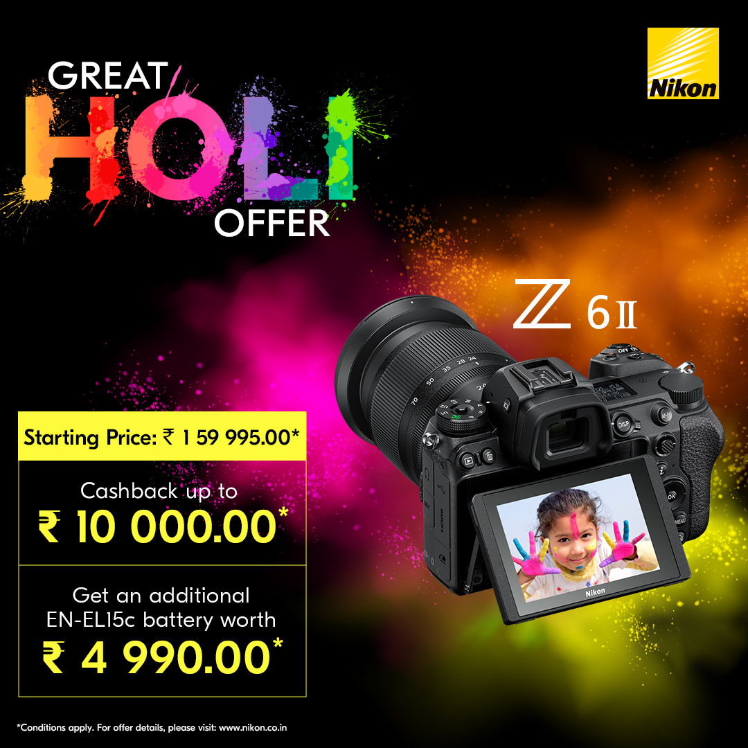 Witness the true colors of Holi with Nikon Z 6II and unleash the power of speed and image perfection. Avail exciting Holi offers when you get this incredible camera. Visit: nikon.co.in/current-promot… #Nikon #NikonIndia #NikonZ6II #MirrorlessRange #ZSeries #HoliOffers