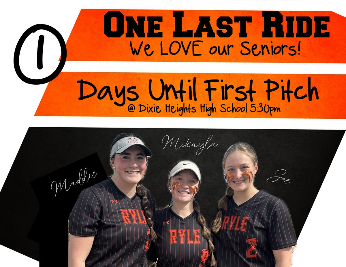 Ryle HS Softball (@rylesoftball) on Twitter photo For Seniors <a href="/MadisonGoddard3/">Maddie G</a> <a href="/mikaylakouns/">mikayla k</a> and Zoe Coop, wishing you the BEST season yet! We are just 1⃣ DAY until our First Pitch! Enjoy the ride ladies 📷🥎📷@Jschu1313For <a href="/MattRShafer/">Matt Shafer</a> <a href="/ryleraiders/">Larry A. Ryle HS</a> <a href="/RyleSportsMed/">Ryle Sports Med</a> <a href="/Linknky/">LINK nky</a> <a href="/EvanDennison1/">Evan Dennison</a> <a href="/SuptTurner/">Matt Turner</a> <a href="/RAIDERSPORTSNKY/">Raider Sports Network</a> For Seniors <a href="/MadisonGoddard3/">Maddie G</a> <a href="/mikaylakouns/">mikayla k</a> and Zoe Coop, wishing you the BEST season yet! We are just 1⃣ DAY until our First Pitch! Enjoy the ride ladies 📷🥎📷@Jschu1313For <a href="/MattRShafer/">Matt Shafer</a> <a href="/ryleraiders/">Larry A. Ryle HS</a> <a href="/RyleSportsMed/">Ryle Sports Med</a> <a href="/Linknky/">LINK nky</a> <a href="/EvanDennison1/">Evan Dennison</a> <a href="/SuptTurner/">Matt Turner</a> <a href="/RAIDERSPORTSNKY/">Raider Sports Network</a>