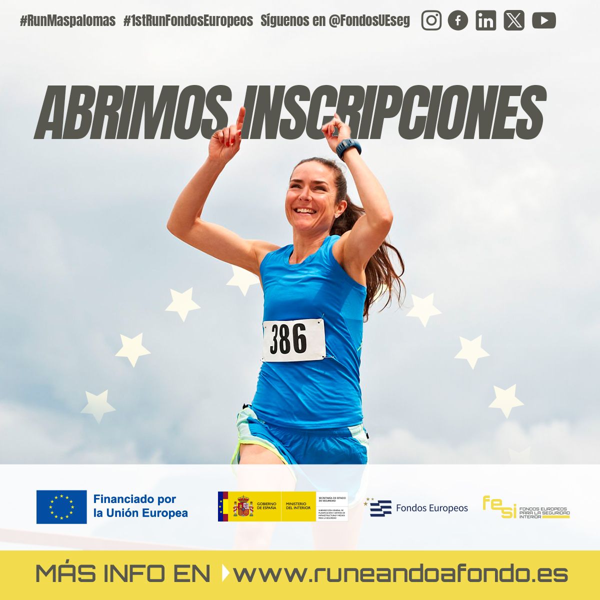 ¡Ha llegado el momento! 🙌 👉 Hoy, a partir de las 16:00 horas ¡ABRIMOS INSCRIPCIONES! Visita nuestra página web: runeandoafondo.es para más detalles y asegura tu participación. ¡Inscríbete ya! 🏃‍♂️🏃‍♀️ 👉 bit.ly/4cj4T0p #RunMaspalomas #1stRunFondosEuropeos