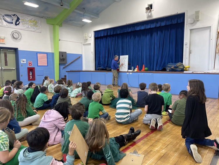 WeareMiddletown's tweet photo. Aquidneck School- Green Eggs and Ham day was a great day to continue the fun of reading week! Cartoonist Steve Brosnihan visited to share his love of Dr Seuss and drawing.  Students become artist today! https://t.co/zP4qjqNLhI