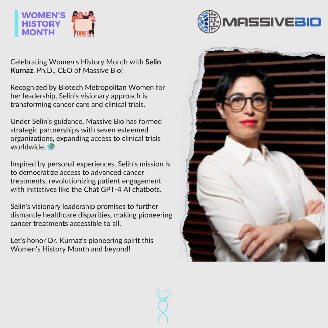 This #SocialSaturday we are spotlighting the amazing work of Dr. Selin Kurnaz of <a href="/Massive/">Massive Studios</a> Bio.

#WomensHistoryMonth #InnovationInspiration #CancerCareRevolution #PatientCentricity