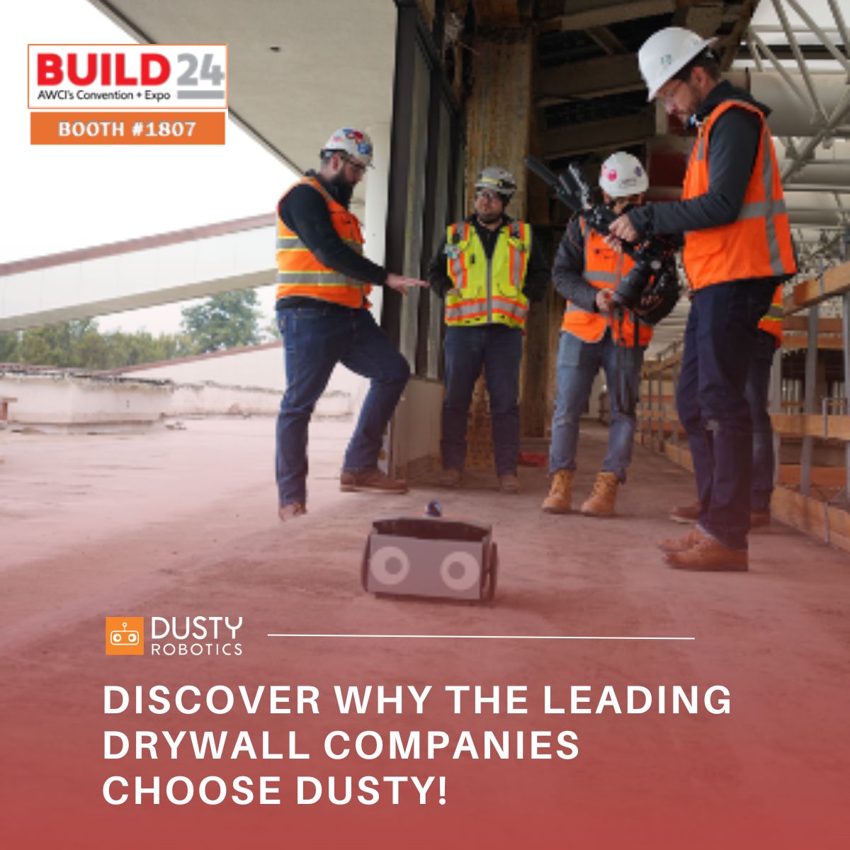 DustyRobotics's tweet image. Planning to attend #AWCI&apos;s #BUILD24 conference next week? Make sure to drop by the Dusty booth 1807 and experience firsthand how the #FieldPrinter&apos;s unparalleled accuracy and speed can significantly boost efficiency on your next project! #DustyRobotics #getdusty #onlydusty