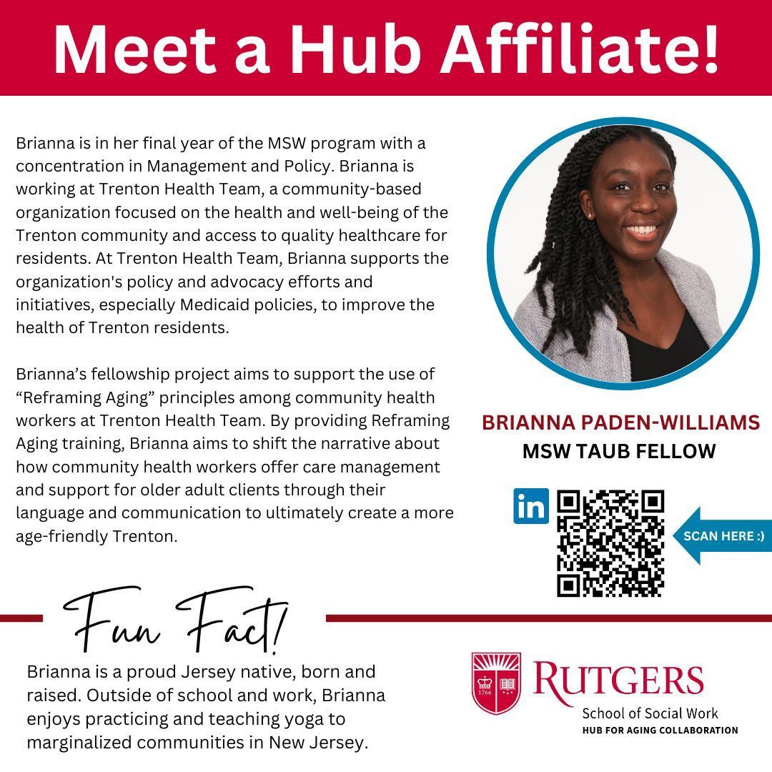 Introducing @RutgersSSW  MSW Taub Fellow @BriannaPadenW! Brianna is currently working at @TrentonHealth supporting the organization's policy and advocacy efforts to enhance the health of Trenton residents.