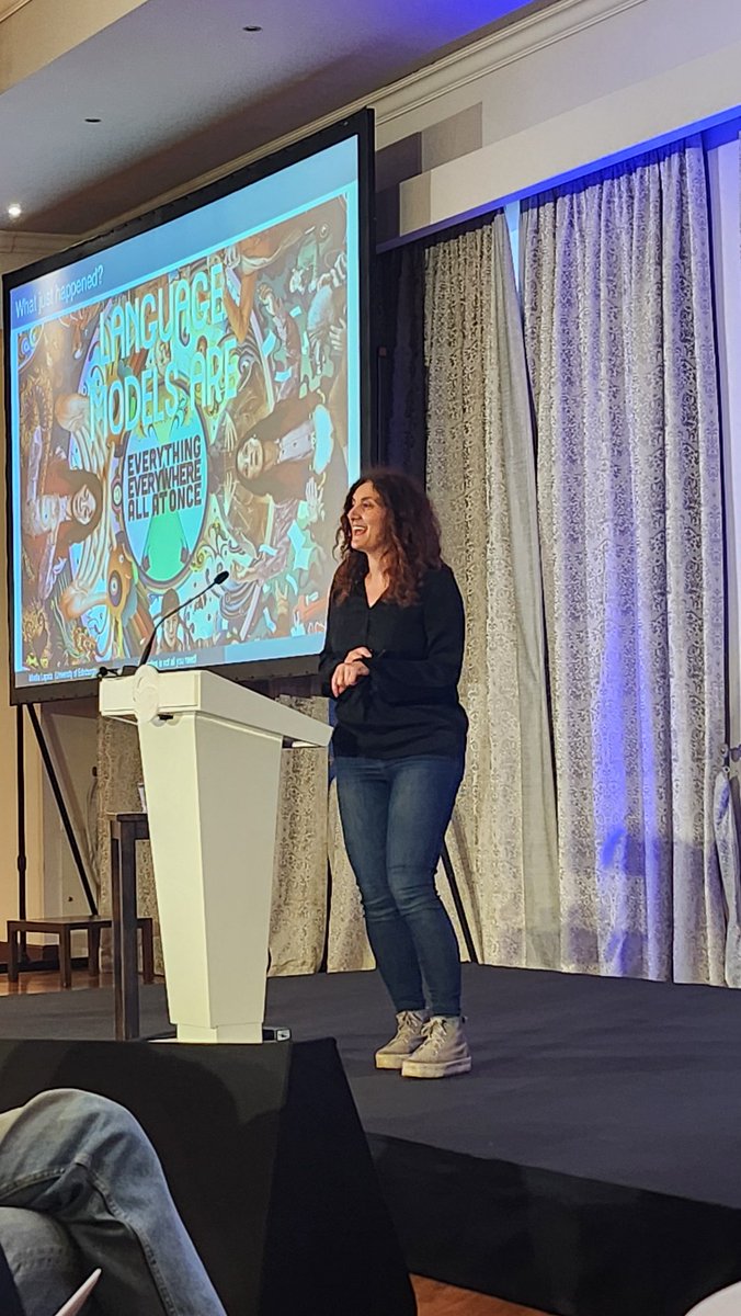 Now on stage Mirella Lapata giving the keynote today at #EACL20204