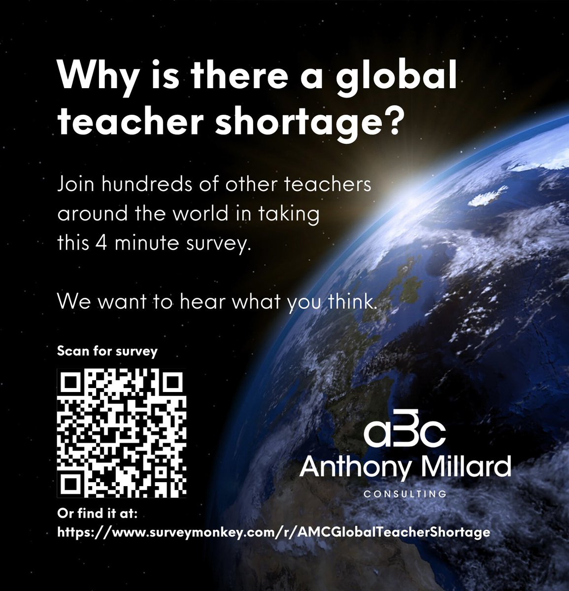 AMCEducation's tweet image. Are you a teacher, headteacher, or somewhere in between?
We want to hear your thoughts as to why there is a teacher shortage.
Be part of the change and take this survey👇
(Also open to former teachers)
surveymonkey.com/r/AMCGlobalTea…